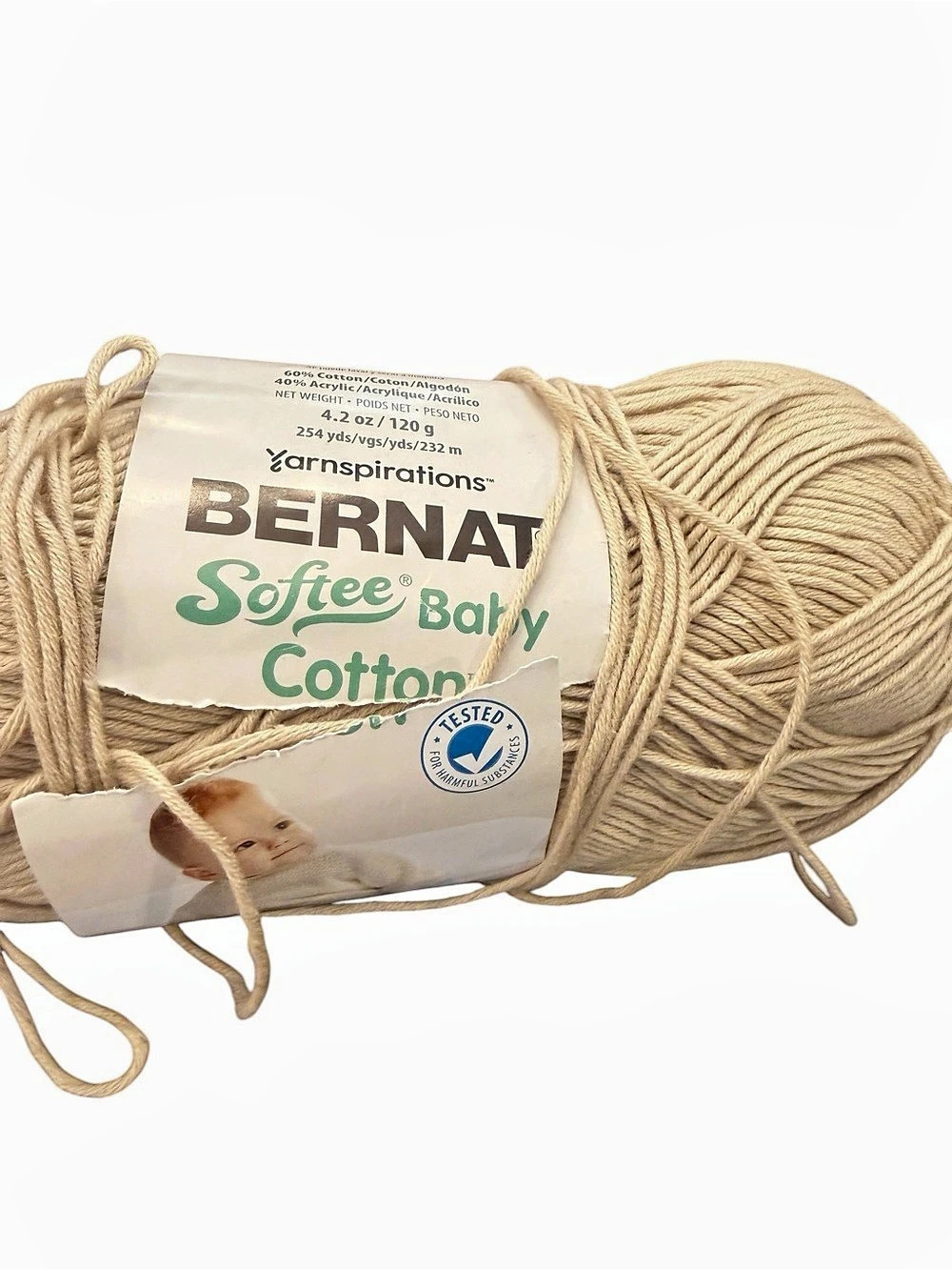 Bernat Softee Baby Cotton Blend Yarn "Feathers Gray" 4.3oz/ 254yds/232m #3 Light